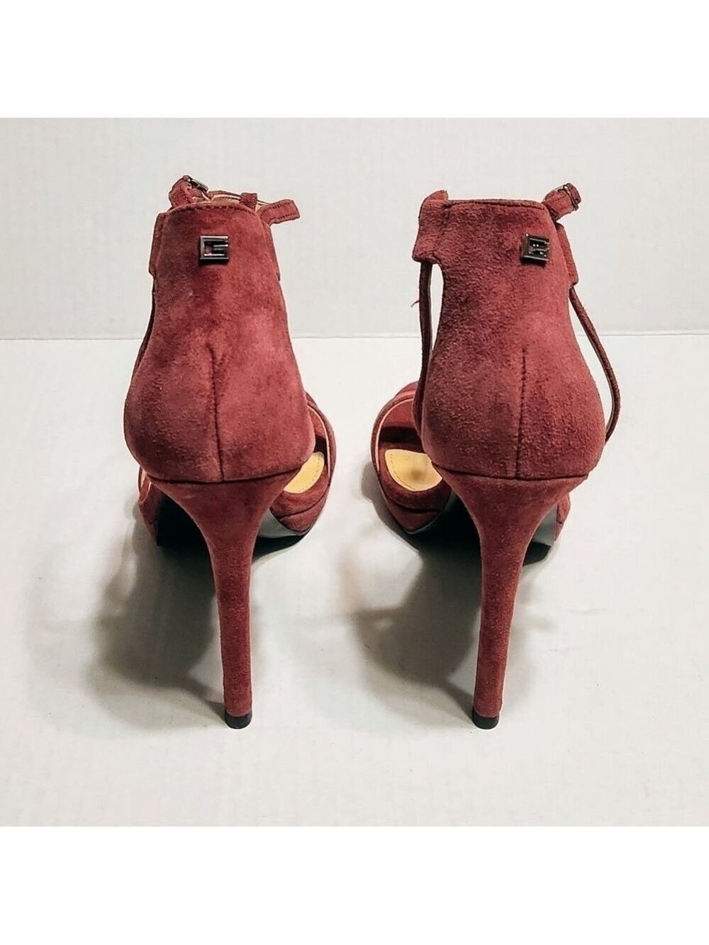 Guess Red Suede Ankle Strap Stiletto Heels Size 7 - Picture 6 of 10
